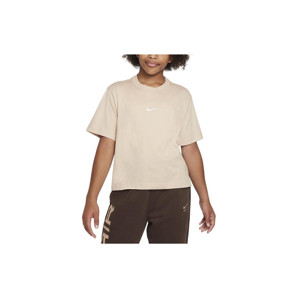 Nike T-Shirt Sportswear Solid Color Logo Print Crew Neck Short Sleeve Kids Tops White DH5750126