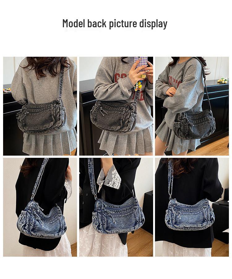 Women's Large Capacity Denim Crossbody Bag - Trendy Retro Shoulder Bag for Casual and Commute