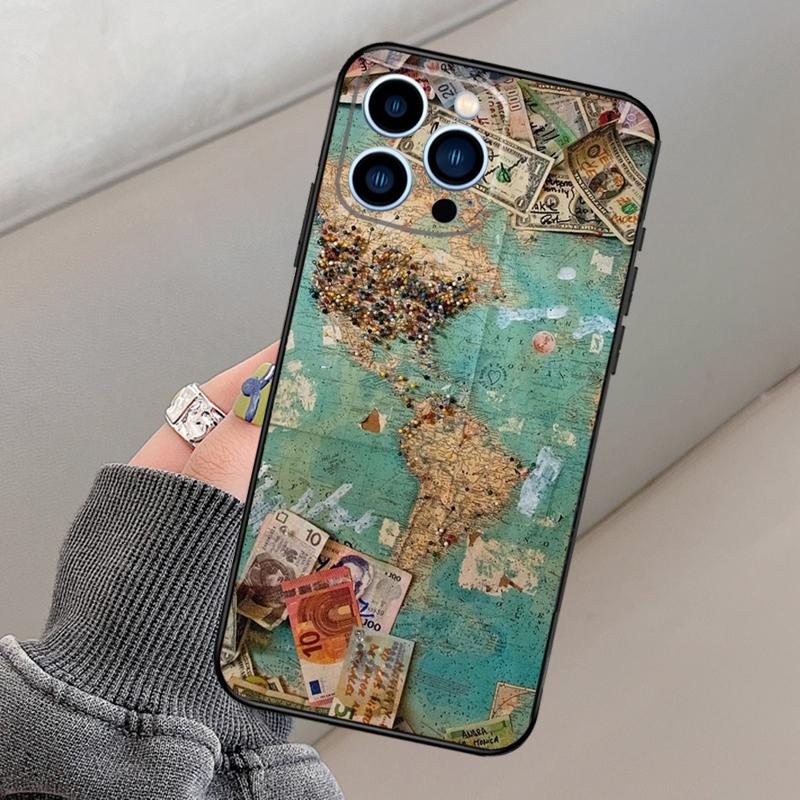 World Map Travel Phone Case For iPhone 16 15 14 12 11 13 17 Pro Max mini 15 16 Plus 16e 17 Air Funda Cover