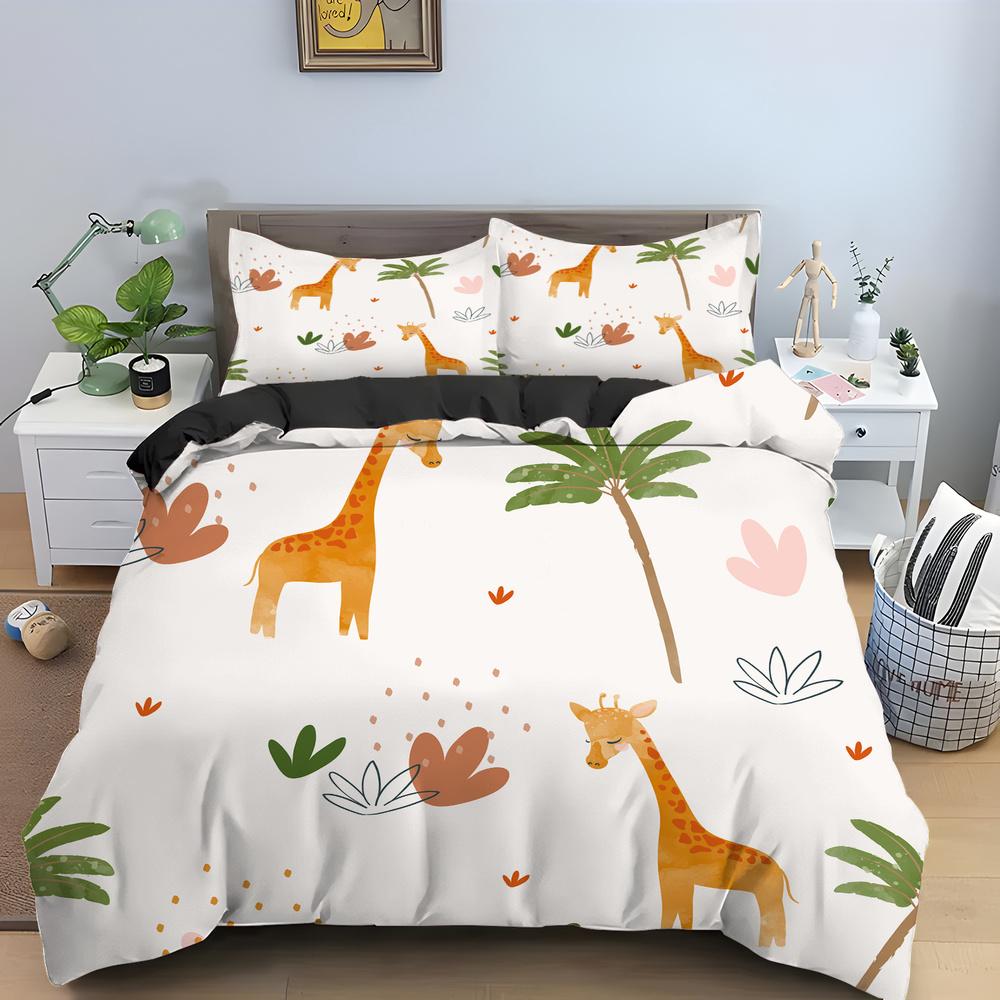 Cartoon Giraffe King Queen Duvet Cover Kids Girls Boys Animal Bedding Set Wildlife Quilt Cover 2/3pcs Polyester Comforter Cover