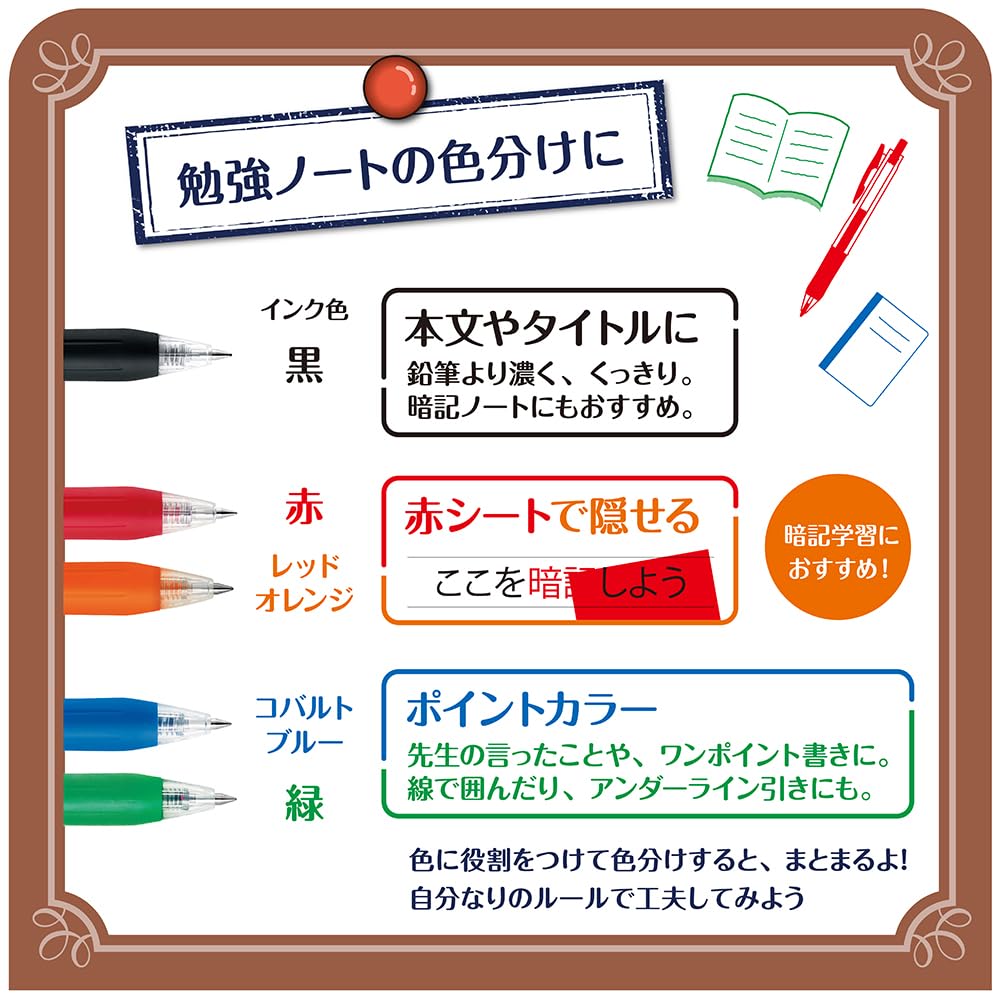 Zebra Sarasa Clip Gel Ballpoint Spy Pen, 0.5mm, Family, 5-Color Set, JJ15-5C-SF