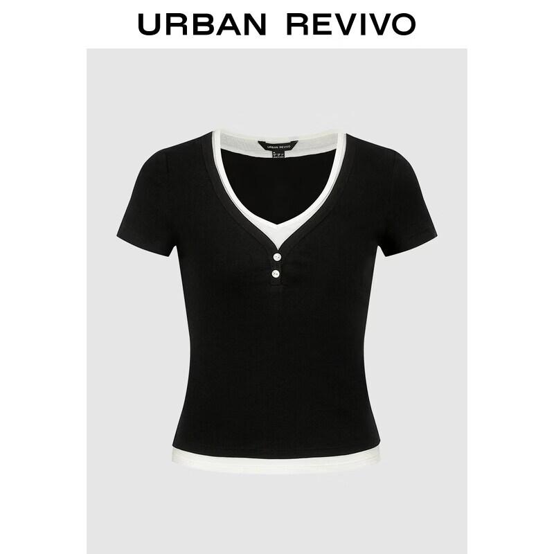 UR2026 Color-Blocked Faux Two-Piece Slim Short-Sleeve T-Shirt M