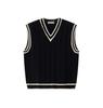 Unisex Retro Japanese Color Block V-neck Knit Vest, Basic Loose Sleeveless Sweater, Versatile Niche Style