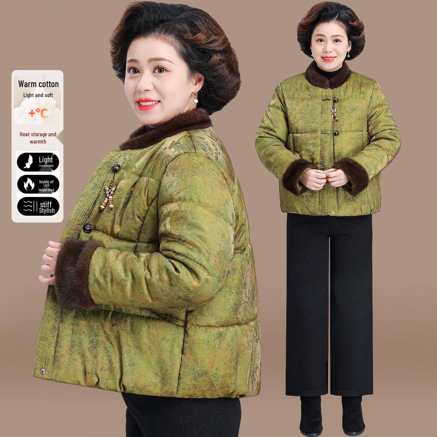 

2025 Stylish Winter Cotton Jacket for Middle-Aged and Elderly Women - New Chinese Style, Fashionable and Warm. L (under 115 jin)