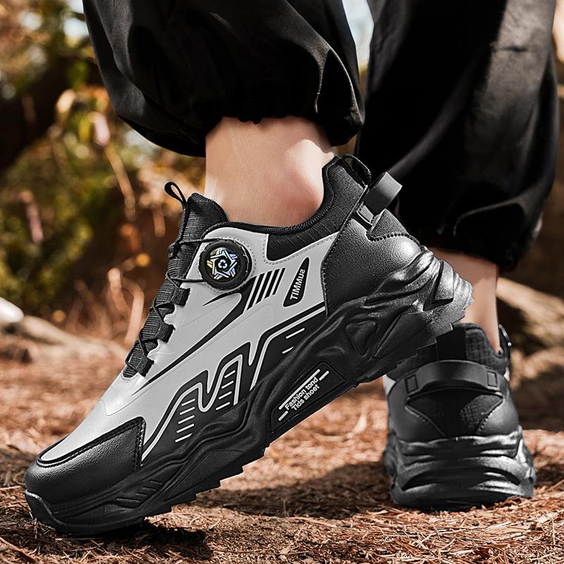 Men's Korean casual sports shoes four season soft sole rotating shoelaces running shoes breathable walking shoe student sneakers