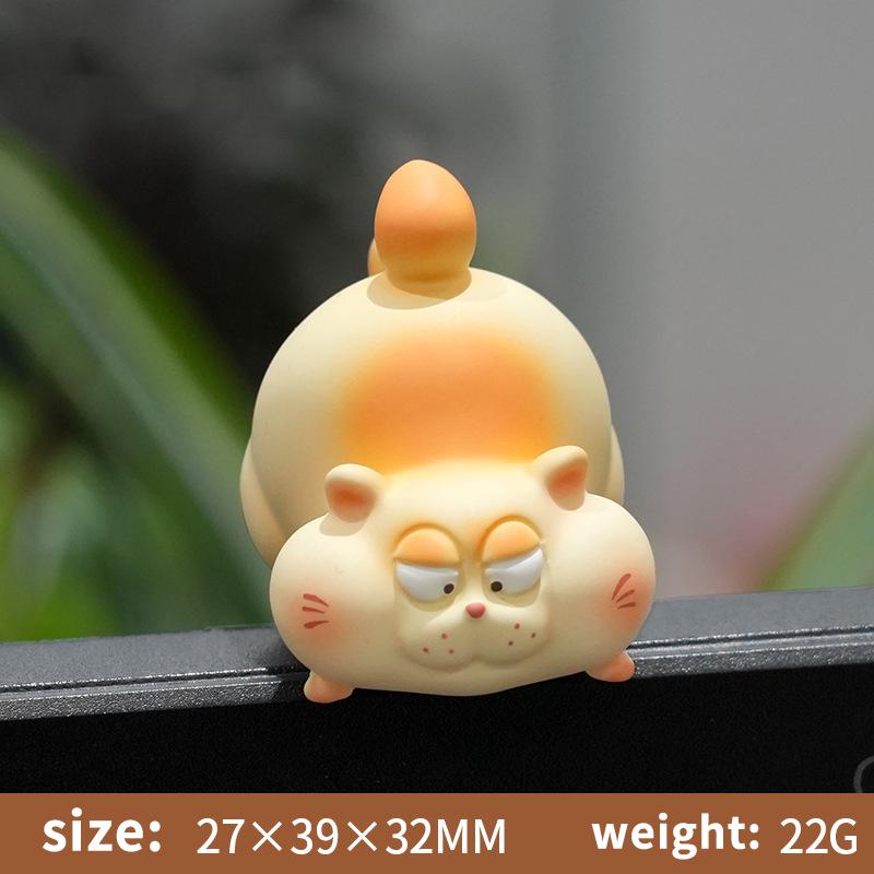 Cute Chubby Cat Monitor Topper Creative Cartoon Figurine Mini Desk Decor for Office Workstation Home Bedroom Table
