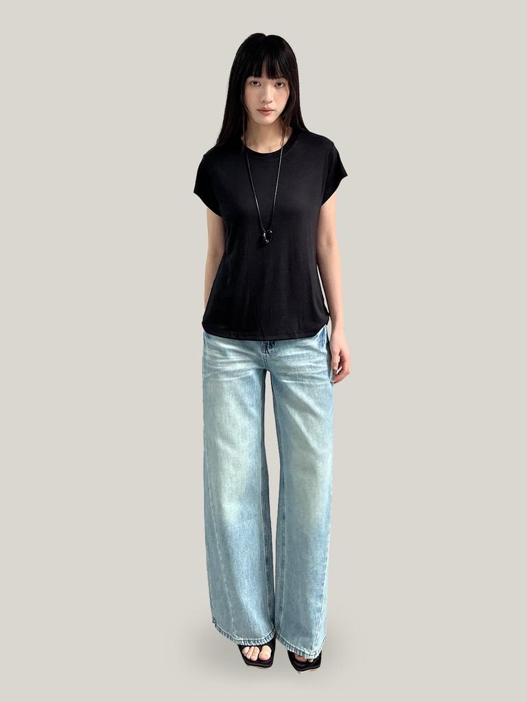 Yuyi Women's Retro High Waist Loose Wide Leg Jeans, Floor-Length, Slimming Washed, Spring 2026 Style, Model C8187