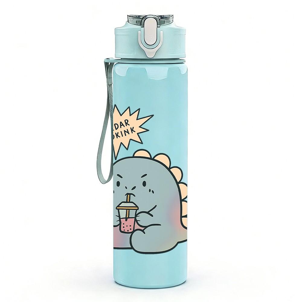 1PC Sleepy Baby Dinosaur 750ml Color Plastic Sports Water Bottle Leakproof Flip Straw Lid Suitable for Sports Office Home Use
