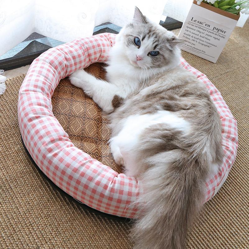 Summer Pet Nest  Cat Cooling Mat  Dog Nest Round Nest  Cooling Straw Mat  Cool Feeling Cat Cooling Mat  Cold Feeling Mat Rattan Mat
