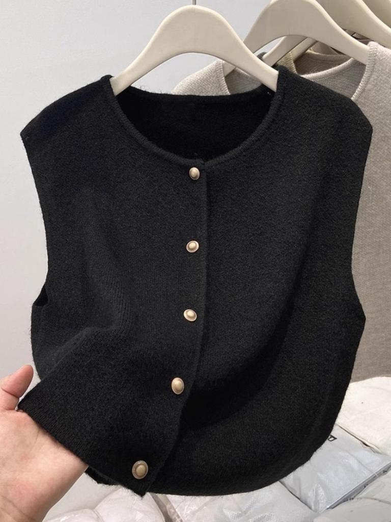 European Style Women's 2025 Knitted Sleeveless Cardigan Sweater for Spring & Autumn