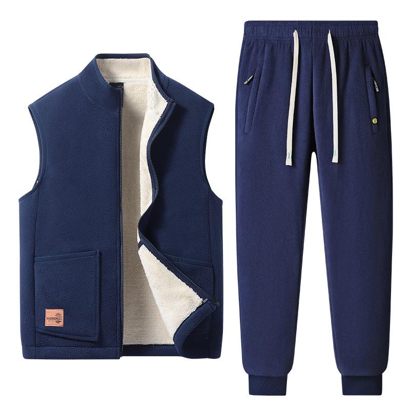 Autumn New Lambswool Stand-up Collar Vest Male Middle-aged and Elderly Warm Coat Arctic Velvet Outside Wear.