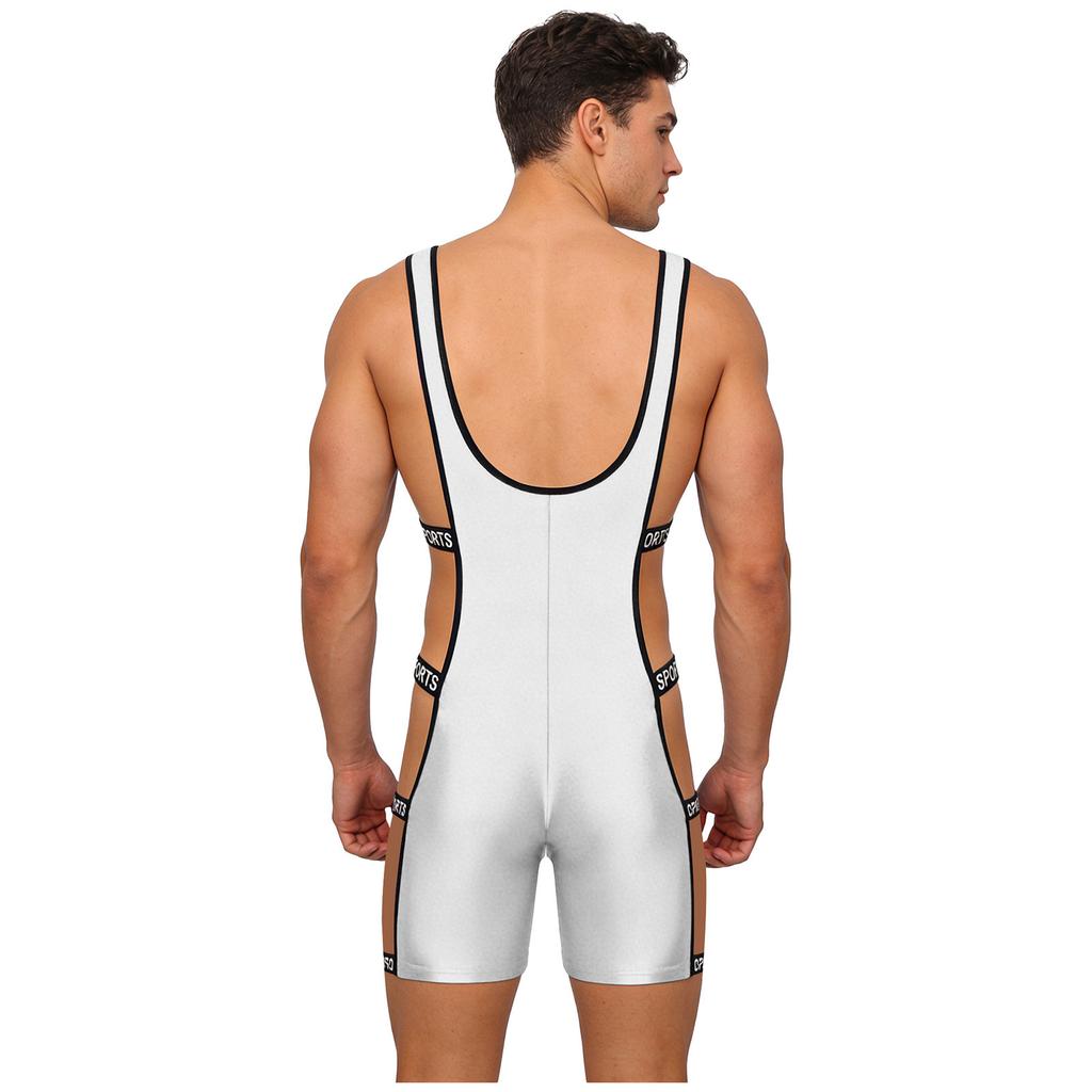 Tuta da allenamento lucida da uomo Scollo basso Spalline Taglio laterale Elastico Fondo a pantaloncino