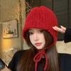 New Little Red Riding Hood Fashionable Solid Color Foreign Style Knitted Hat Versatile Warm Ear Protection Cold Resistant Woolen Hat for Women