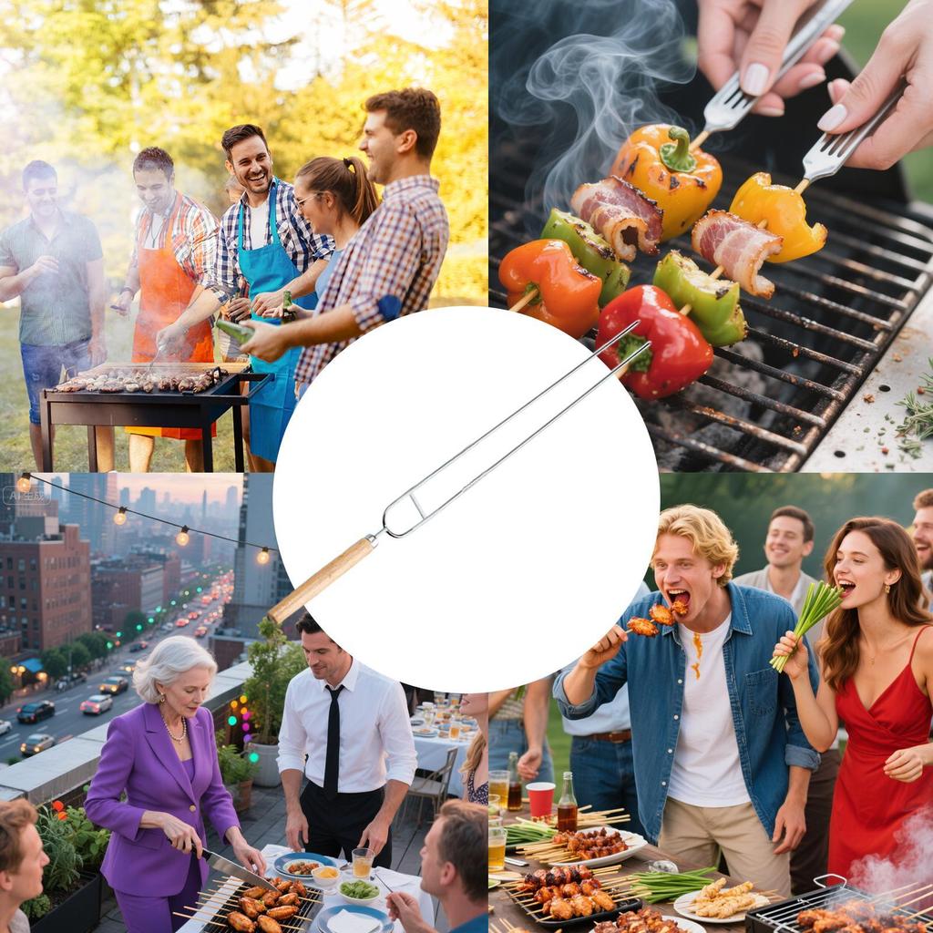 Stainless Steel BBQ Skewer U-Shaped Barbecue Brazing Fork Reusable Kebab Accessories Grill Sticks 10 Pieces Double Pronged Tool