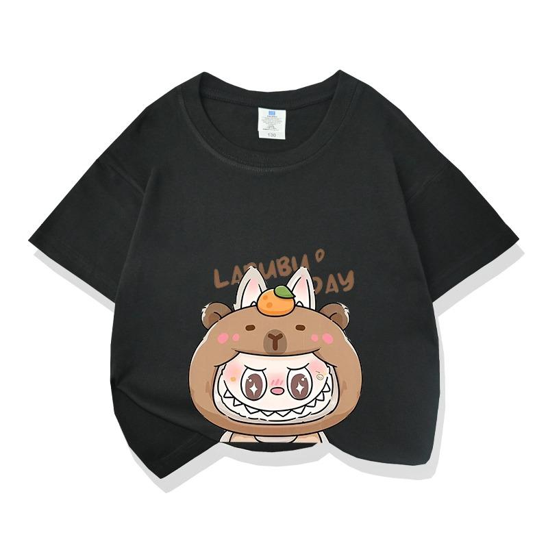 Cartoon Graphic Labubu Kids Adult Printed T-shirt Summer Men and Women's Fashion Outdoor Girl Short Sleeved T-shirt Top Pullover
