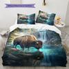 Animal by Forest Waterfall  Pattern Bedding Quilt Set  Home Decoration  Gift (1 * duvet cover + 2 * pillowcase, without core)