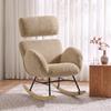 Upholstered Rocking Chair Adjustable Headrest Rocker Chair Raindrop Velvet Rubberwood Base Light Brown