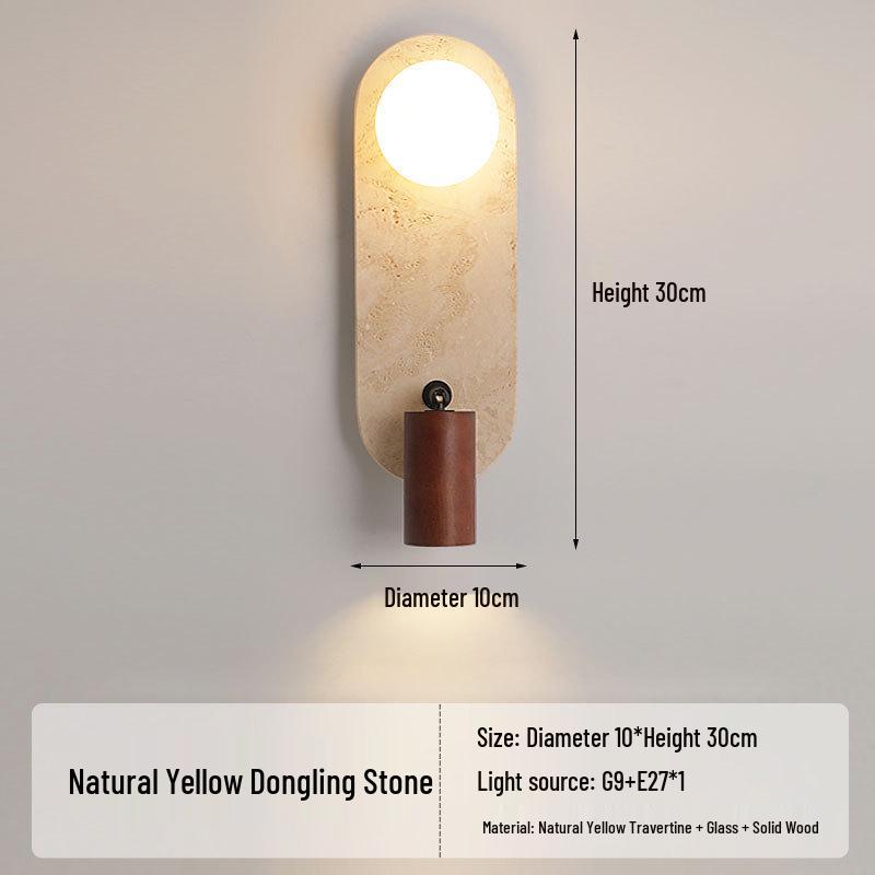 Yellow Travertine Wabi-Sabi Wall Lamp for Bedroom, Hotel, or Corridor