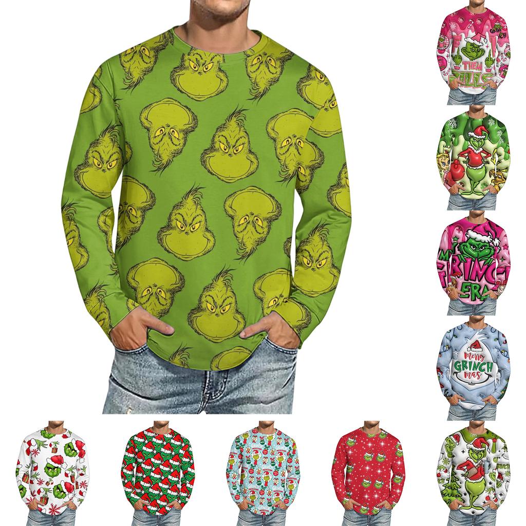Men's Christmas Printed Imitation Cotton Long-sleeved Shirt