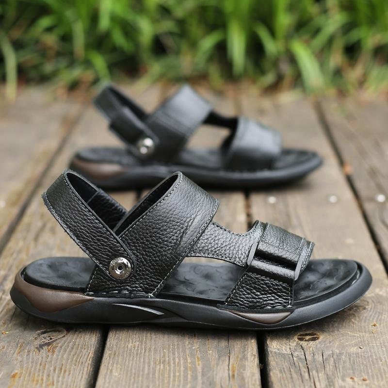 Fashion New Arrival Summer Flats Quick Dry Men's Sandals Handmade Leather Beach Shoes for Men Outdoor Sports Male Wading Aqua Footwear
