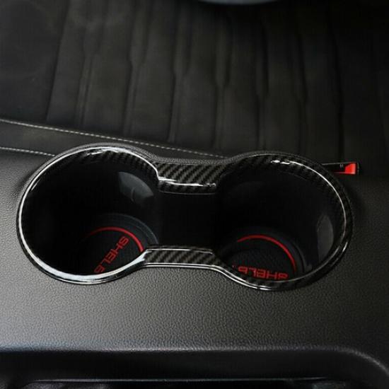Cup Holder Cover Fit For Ford Mustang 2015-18 Carbon Fiber Interior Trim Molding