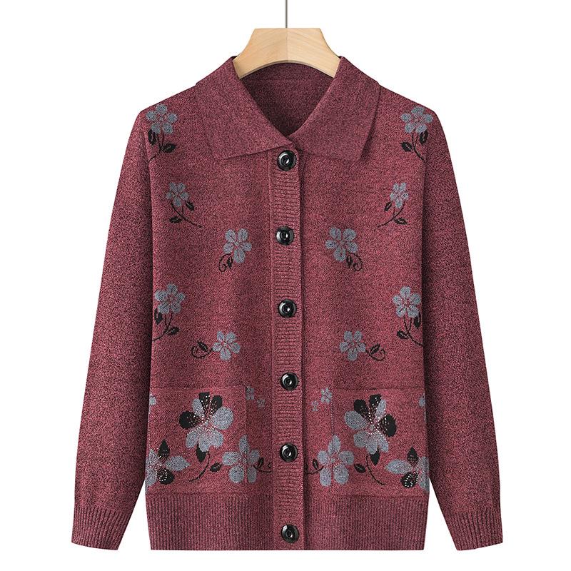Autumn Winter Wool Cardigan for Middle-aged Women and Elderly - Comfortable Knitwear for Moms