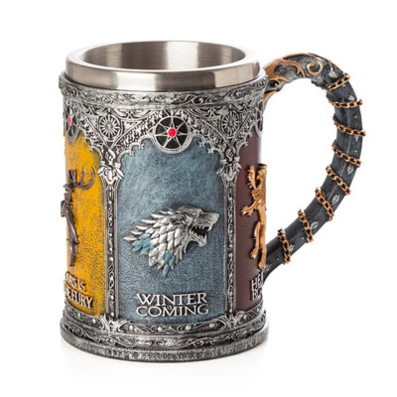 Ritter Edelstahlkelch Retro Bierkrug Whiskeybecher Kreatives geprägtes Harzornament Personalisierter Becher