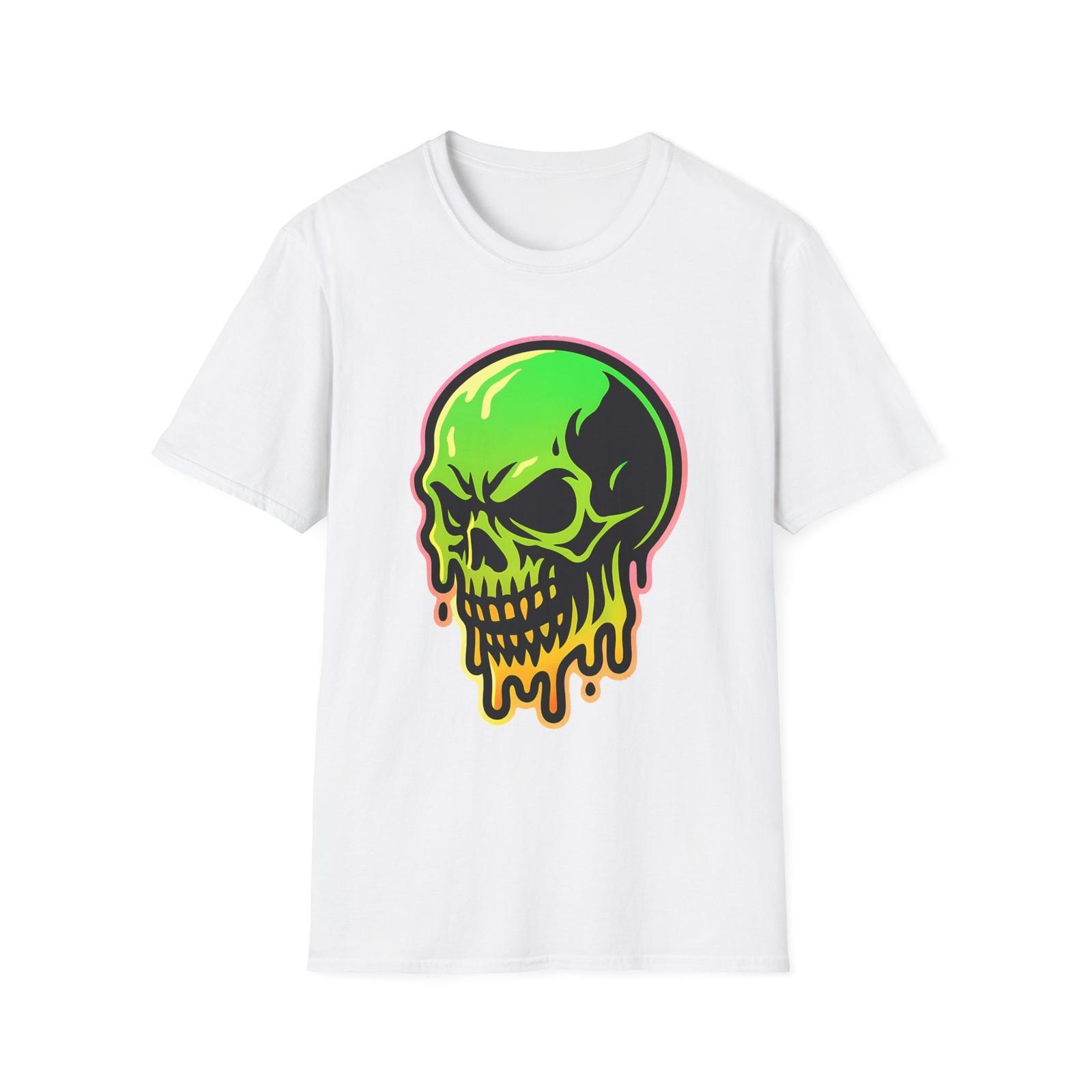 Unisex Softstyle T-Shirt Skull Neon Melt Drip Halloween Horror Gothic S
