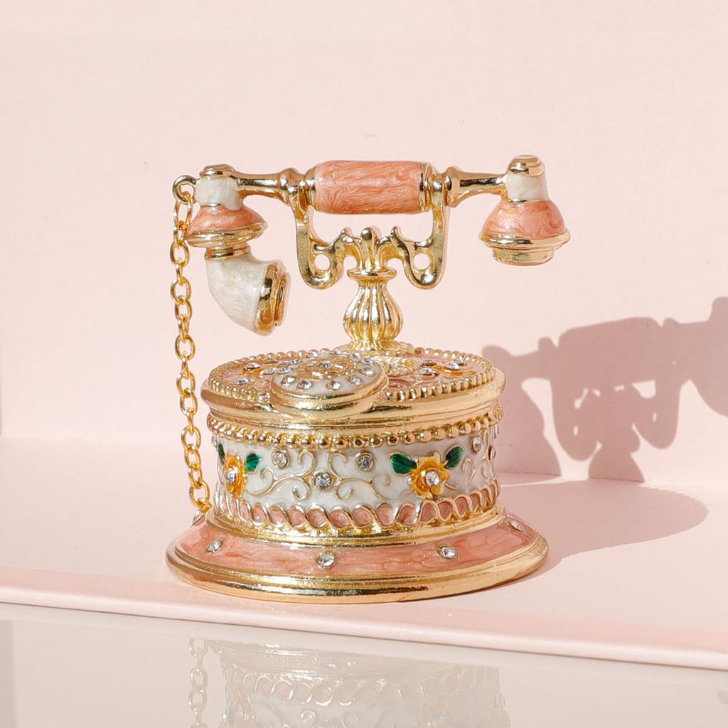 Vintage Telephone Jewelry Box Home Decor Wedding Ring Holder Ornament Storage Case