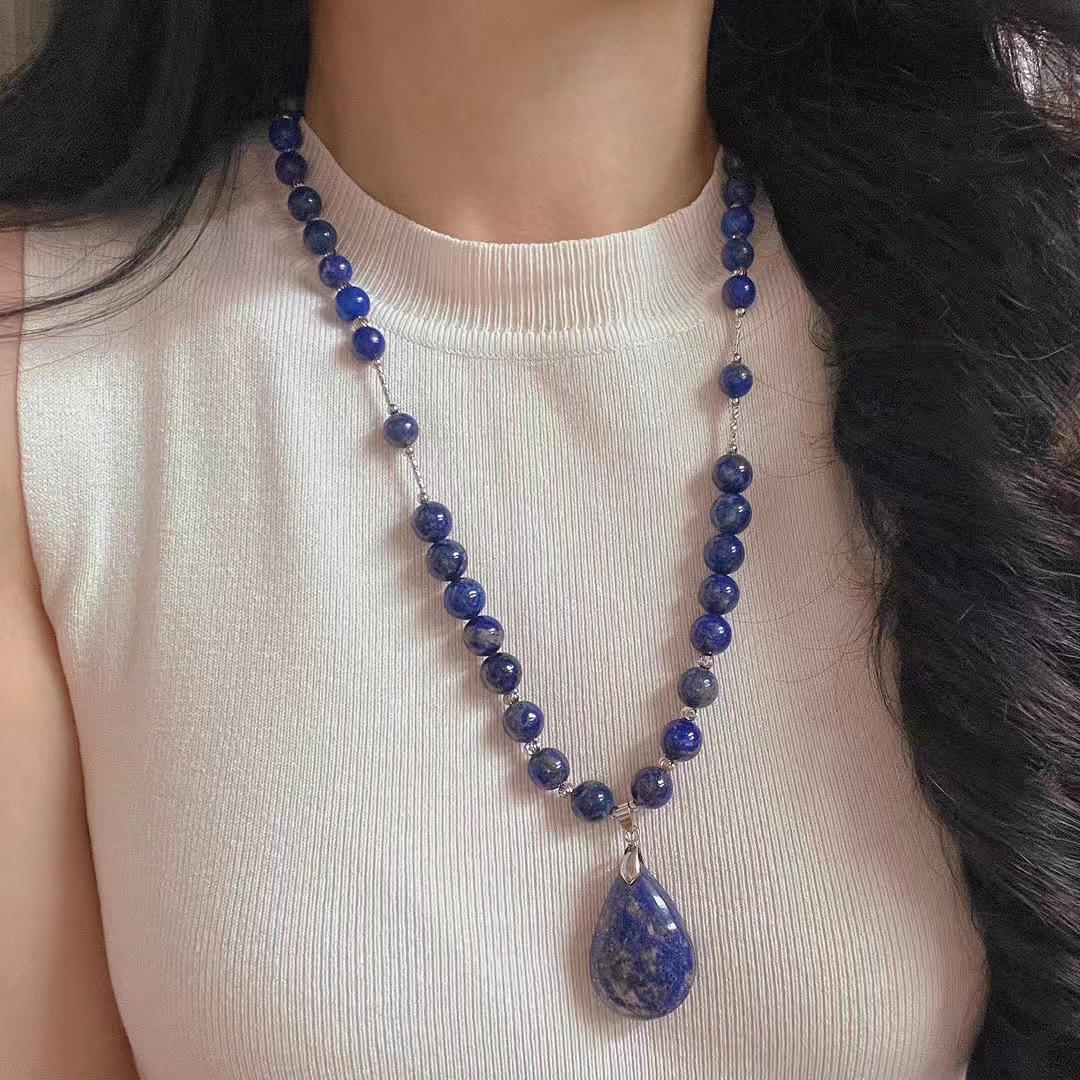 

Винтажный оригинальный дизайн Высокое качество Натуральный лазурит Цепочка для свитера Ожерелье Цепочка до ключицы