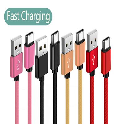 USB A To Type C Nylon Braided Wire Charger Cable Date Sync Cable 3A Fast Charging For Samsung  Android USB C Mobile Phone