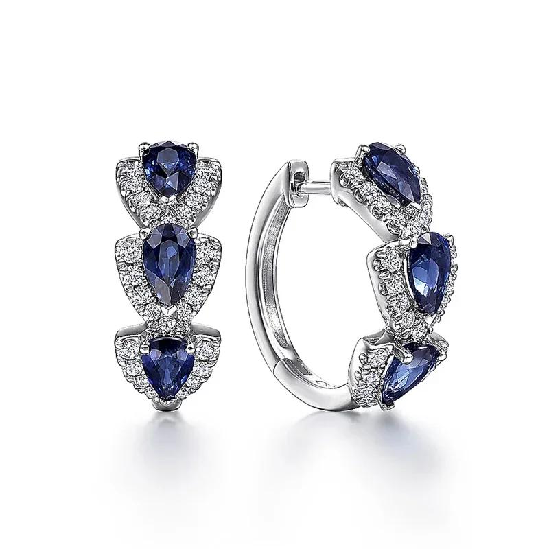 New Luxury Trendy Blue Cubic Zirconia Hoop Earrings Wedding Party Elegant Accessories For Women Anniversary Gift Jewelry
