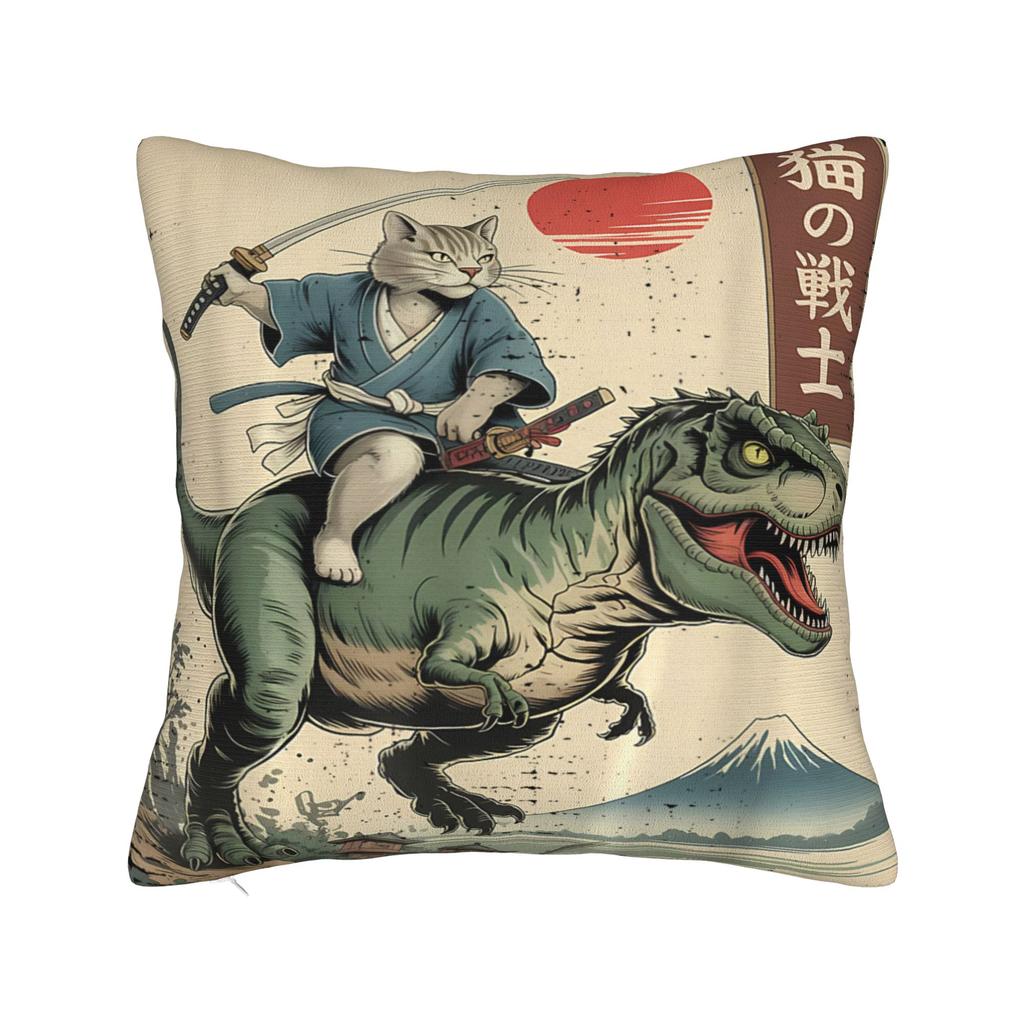 Ukiyo-E Art Japanese Cat Riding Pillow Case Print Pillow Cover For Living Room Sofa Kawaii Pillowcases