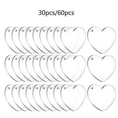 30/60Pcs Acrylic Heart Keychain Blanks Acrylic Hearts Discs with Hole for DIY Keychain Vinyl Valentine's Day Ornament