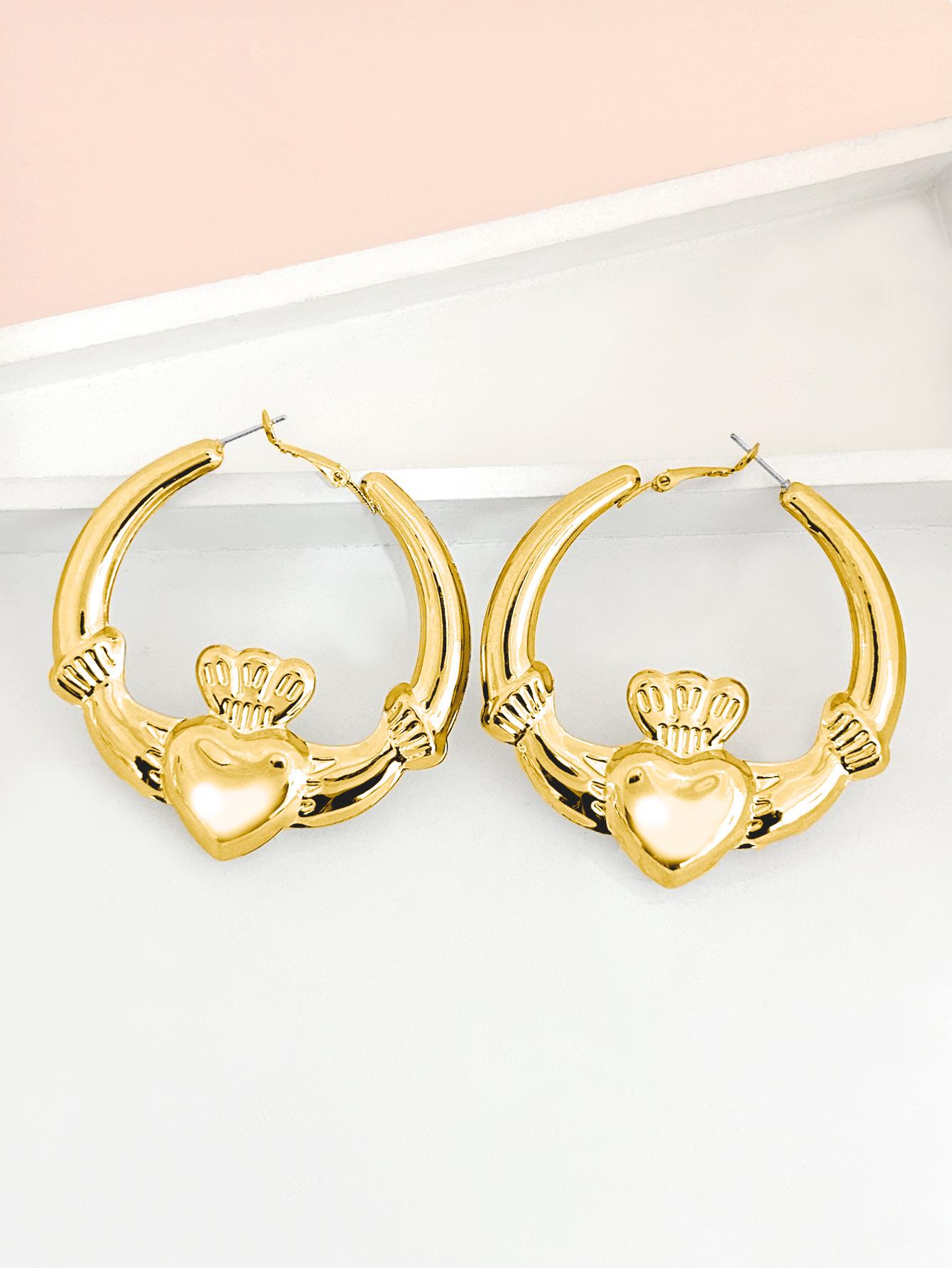 

Роскошные французские золотые серьги-кольца в форме короны любви ко Дню святого Валентина золотой