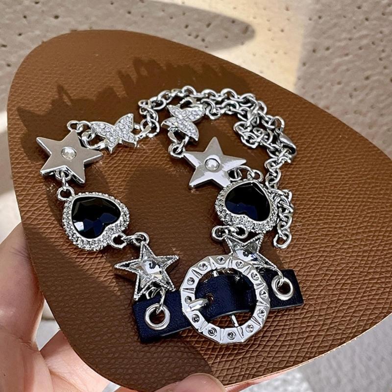 Herz Stern Strass Stein Halskette Kette Süß Cool Schlüsselbein Kette Halskette Schmuck Punk Choker Einzigartiger Anhänger Halskette