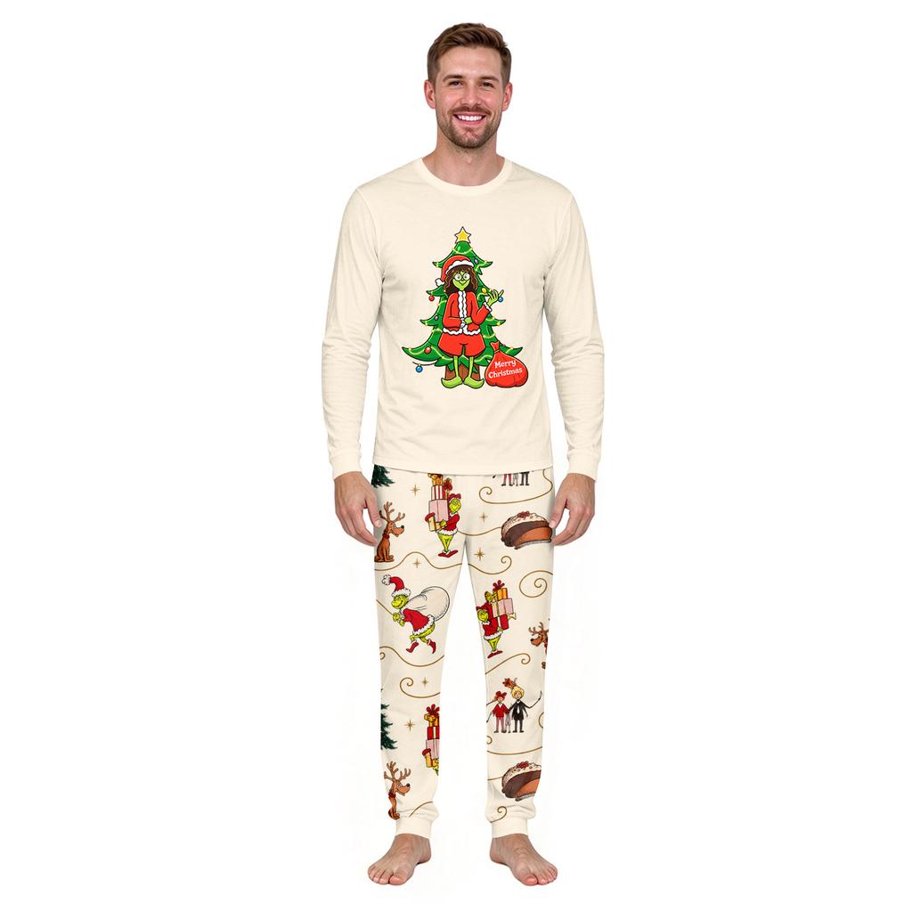 Christmas Print Neck Top and Jogger Pants Set Casual Two Piece Outfit for Holiday Loungewear