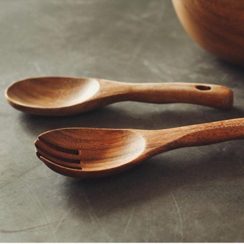 Premium Natural Wood Salad Spoon and Fork Durable Long Handle Mixing Utensils for Home Kitchen Restaurant Use Salad Preparation,