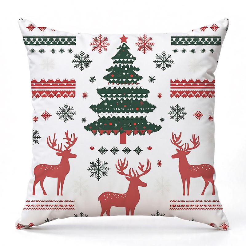 Christmas Tree Deer Snowflake Pattern Pillows Square Polyester Pillowcase, Modern Sofa Decorative Cushion Cover