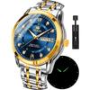 OLEVS Men's Quartz Watch Silver Waterproof Calendar Stainless Steel Blue