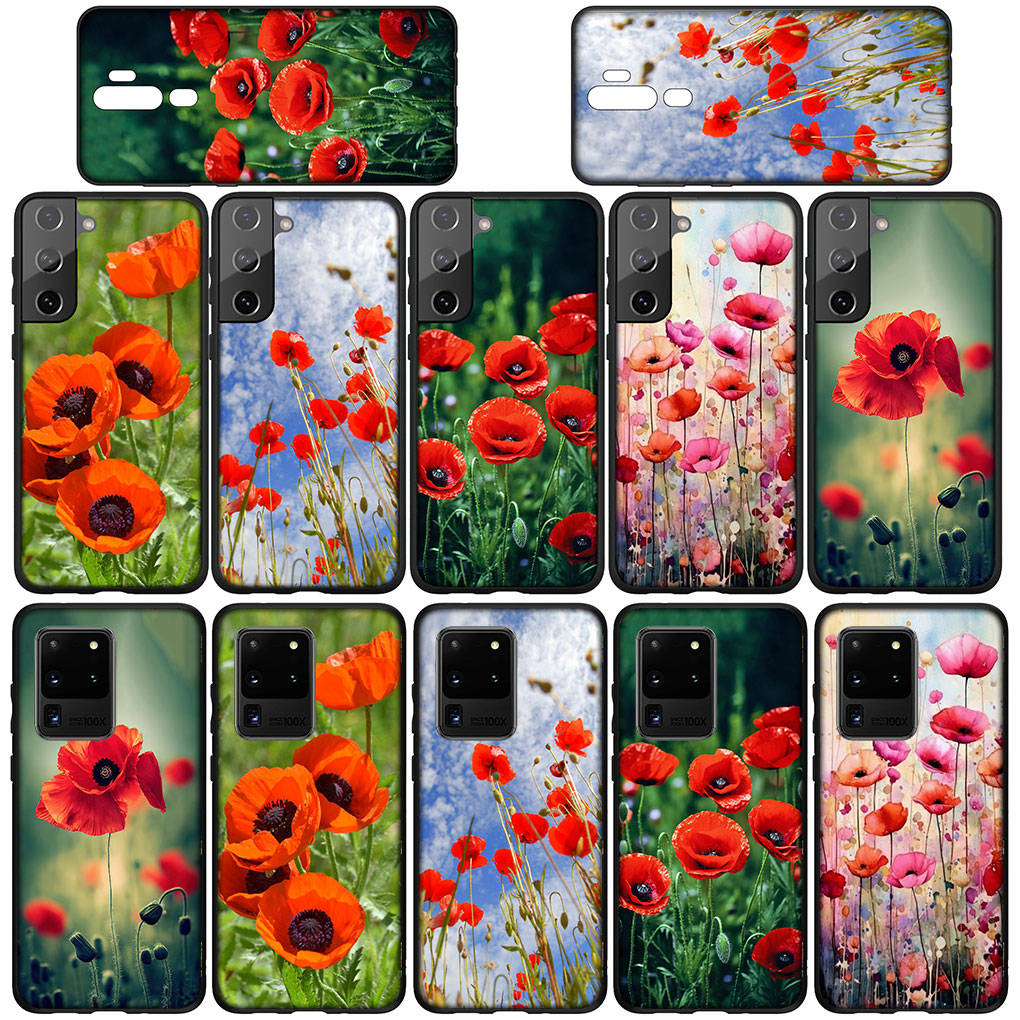 Für Samsung Galaxy S24 S23 iPhone 16 15 14 Xiaomi Redmi Note 13 12 11 10 8 Plus 9 Pro Max X XR A06 14CPhone Hülle Blume Mohnblüte OPPO Huawei Cover