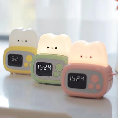 Cute Bread Maker Alarm Clock Sleeping Timing USB Rechargeable Lamp Bedside Table Desk Alarm Clock Birthday Holiday Children Gift