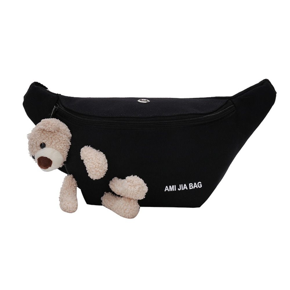 New Women's Cute Bear Waist Bag Canvas Belt Bags Designer Crossbody Chest Bag Female Solid Fanny Pack Banana Hip Purse