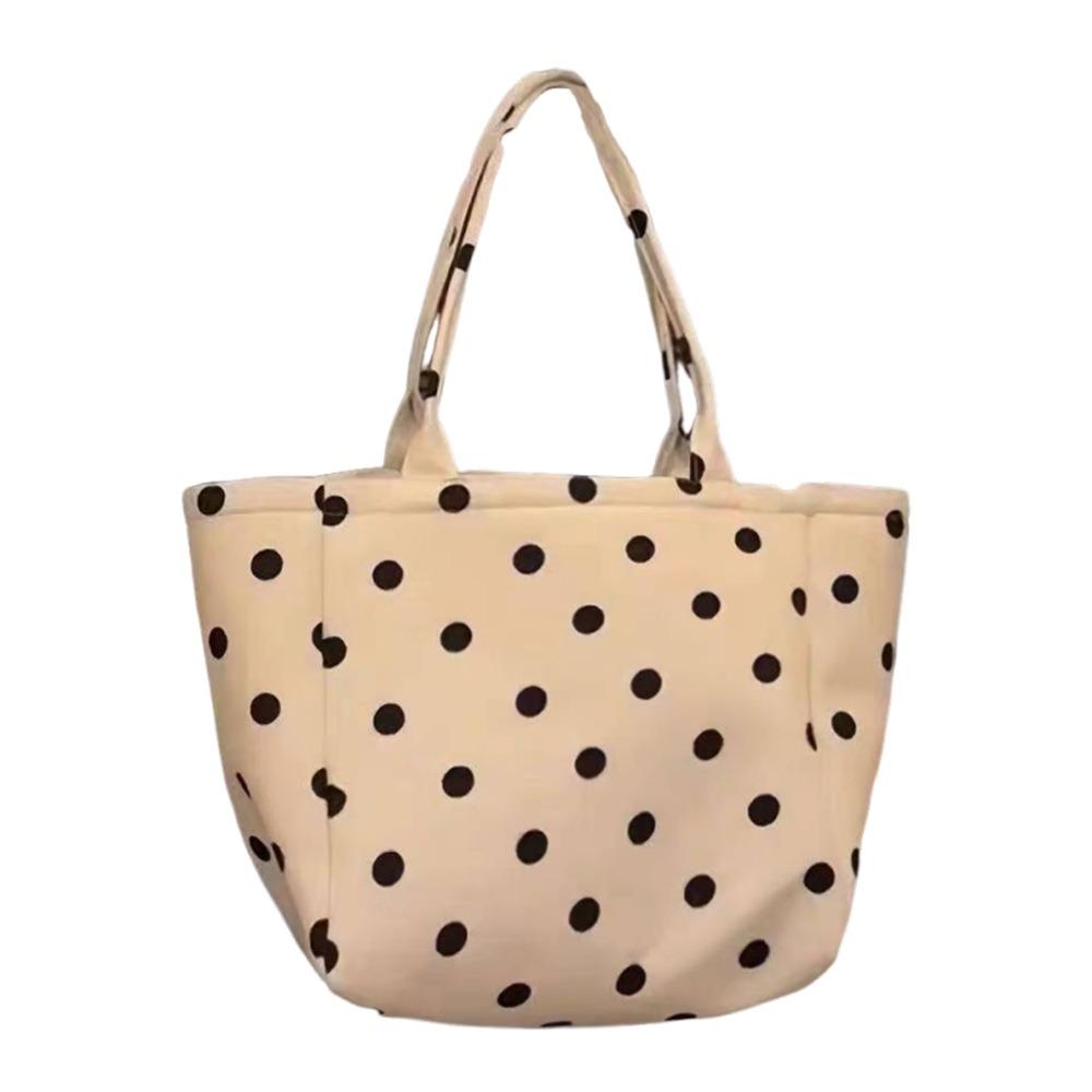 Polka Dot Print Canvas Tote Bag Stripes Print Canvas Material Large Capacity Tote Check Print Large Capacity Printed Canvas Bag