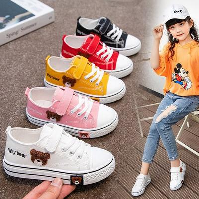 Classmate Foreign Trade 2025 Children's Bear Canvas Shoes Fashion Students Little White Shoes Boys and Girls Velcro Board Shoes