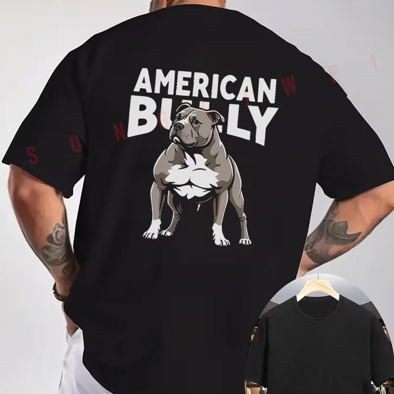 AMERICAN BULLY graphic Motorcycle T-Shirt back Print Men's Short sleeve O-neck Casual Tops Te