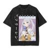 Anime Frieren Cute Printed T Shirt Harajuku Y2k Washed T-shirt Summer High Quality Pure Cotton Tees Tops Men Unisex Clothing