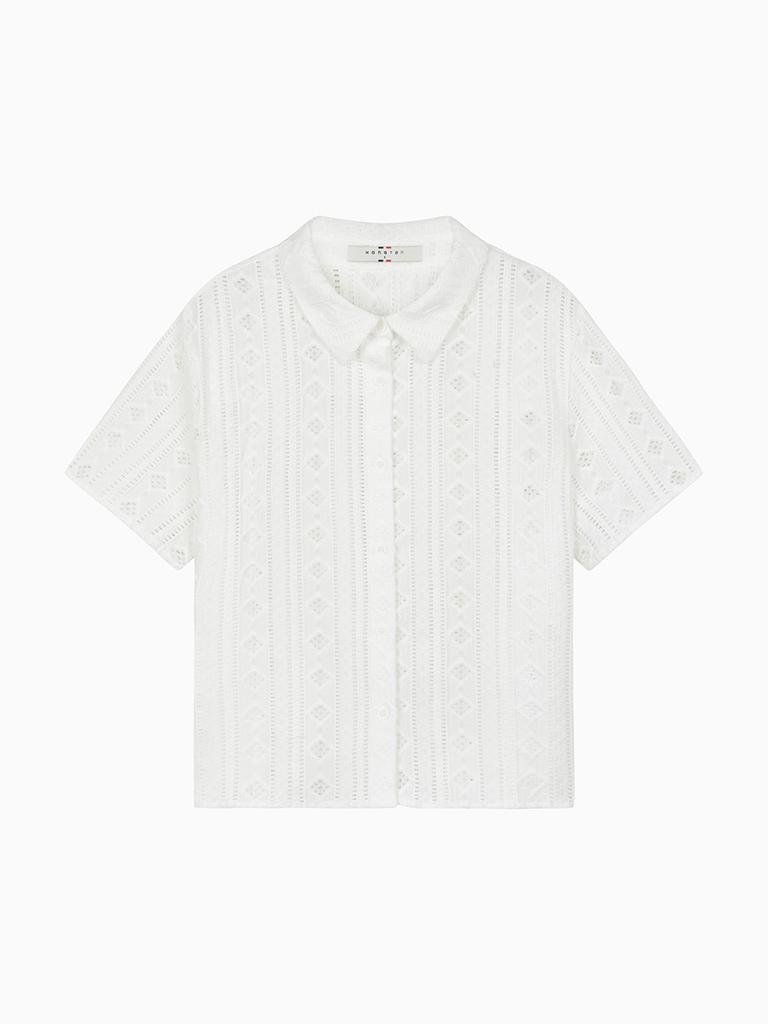 HANGTEN Women'S Eyelet Short Sleeve Shirt_003(10570-120-407-68)