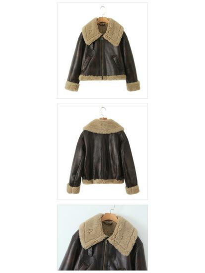 2025 Autumn Trendy PU Leather and Fur Loose Street Jacket