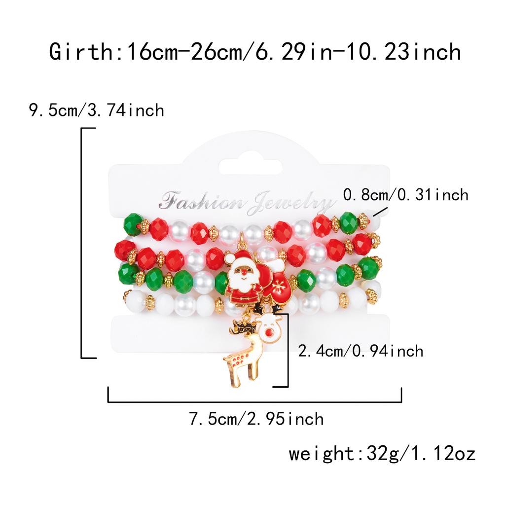 4Pcs/set Christmas Tree Snowflake Bell Elk Colorful Beads Charms Bracelet for Women Crystal Stacking Bracelets Party Jewelry